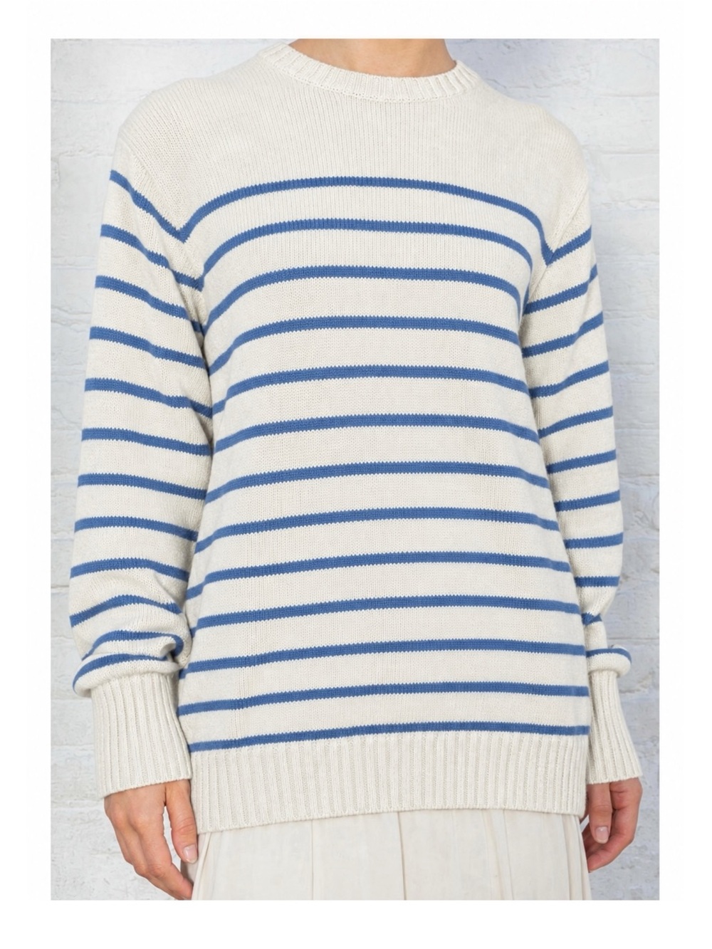 Brandy Melville Brianna Cotton Thin Striped Sweater Oversized Ivory Blue Large